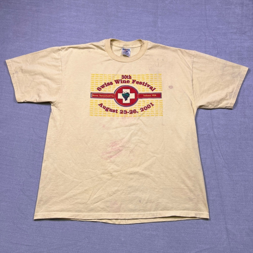 Vintage 30th Annual Swiss‎ Wine Festival T Shirt Mens XL Yellow August 2001 Tee